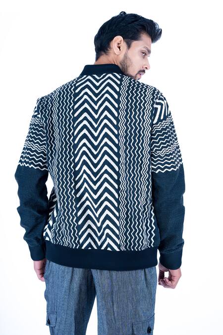 Shop Yajy By Aditya Jain Black Cotton Cut Work Printed Bomber Jacket With Trouser at Aza Fashions Shop_Yajy By Aditya Jain_Black Cotton Cut Work Printed Bomber Jacket With Trouser _at_Aza_Fashions