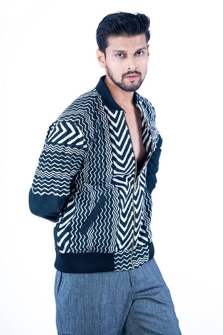 Buy Yajy By Aditya Jain Black Cotton Cut Work Printed Bomber Jacket With Trouser Online at Aza Fashions Buy_Yajy By Aditya Jain_Black Cotton Cut Work Printed Bomber Jacket With Trouser _Online_at_Aza_Fashions