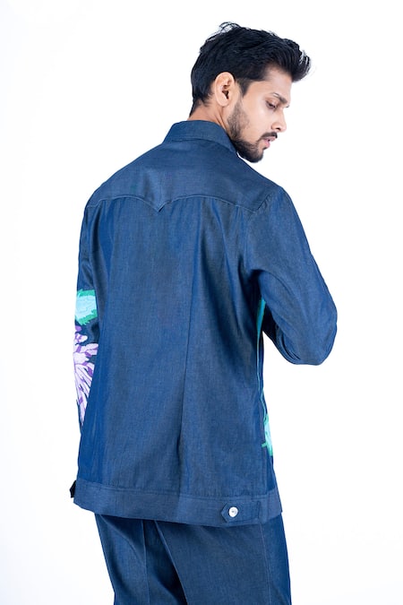 Shop Yajy By Aditya Jain Blue Denim, Cotton Embroidery Floral Thread Hand Shirt With Trouser at Aza Fashions Shop_Yajy By Aditya Jain_Blue Denim, Cotton Embroidery Floral Thread Hand Shirt With Trouser _at_Aza_Fashions