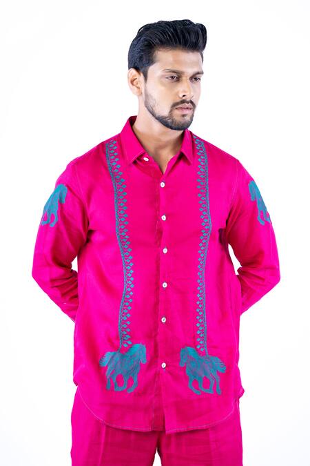 Buy Yajy By Aditya Jain Pink Linen, Cotton Embroidery Resham Shirt With Cargo Pant Online at Aza Fashions Buy_Yajy By Aditya Jain_Pink Linen, Cotton Embroidery Resham Shirt With Cargo Pant _Online_at_Aza_Fashions