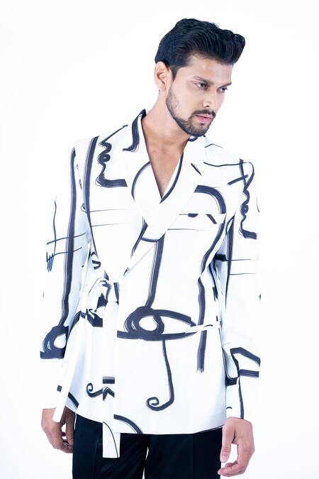 Buy Yajy By Aditya Jain White Linen, Cotton Abstract Print Wrap Robe Jacket With Cupro Trouser Online at Aza Fashions Buy_Yajy By Aditya Jain_White Linen, Cotton Abstract Print Wrap Robe Jacket With Cupro Trouser _Online_at_Aza_Fashions