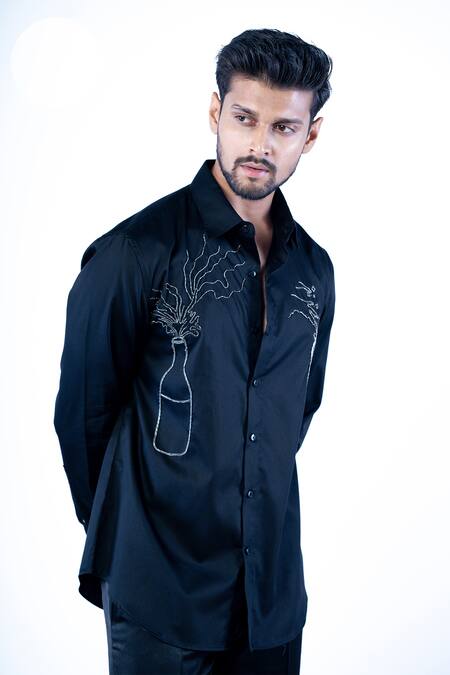 Buy Yajy By Aditya Jain Black Cotton Beads Champagne Glass Embroidered Shirt Online at Aza Fashions Buy_Yajy By Aditya Jain_Black Cotton Beads Champagne Glass Embroidered Shirt _Online_at_Aza_Fashions