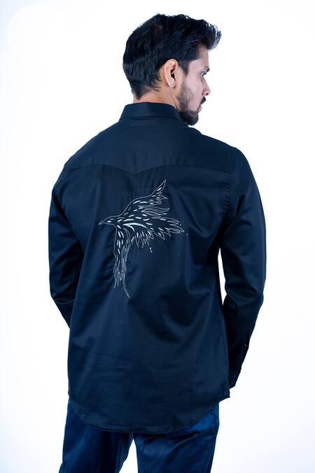 Shop Yajy By Aditya Jain Black Cotton Embroidery Thread Eagle Motif Shirt at Aza Fashions Shop_Yajy By Aditya Jain_Black Cotton Embroidery Thread Eagle Motif Shirt _at_Aza_Fashions
