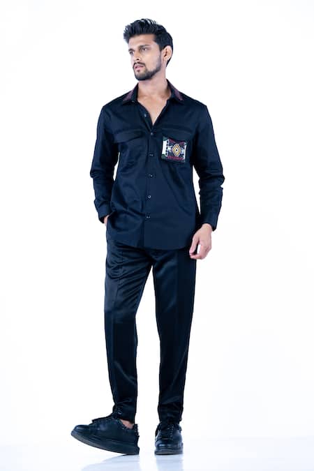 Yajy By Aditya Jain Black Cotton Beads Eyeball Embroidery Shirt 