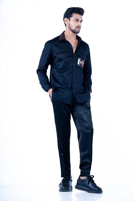 Yajy By Aditya Jain Black Cotton Beads Eyeball Embroidery Shirt Online at Aza Fashions Yajy By Aditya Jain_Black Cotton Beads Eyeball Embroidery Shirt _Online_at_Aza_Fashions