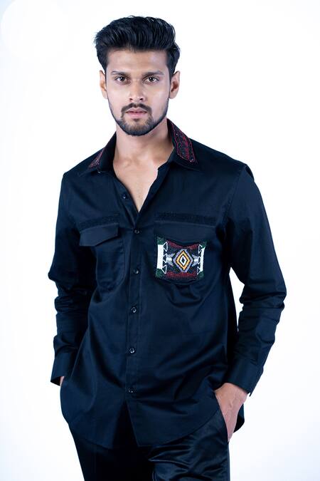 Buy Yajy By Aditya Jain Black Cotton Beads Eyeball Embroidery Shirt Online at Aza Fashions Buy_Yajy By Aditya Jain_Black Cotton Beads Eyeball Embroidery Shirt _Online_at_Aza_Fashions