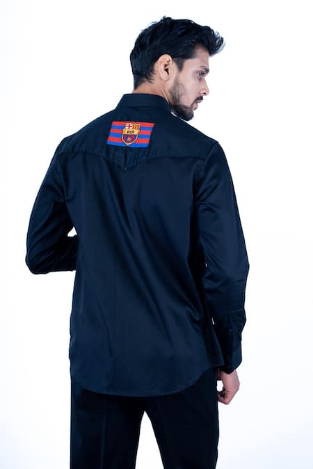 Shop Yajy By Aditya Jain Black Cotton Embroidery Contrast Thread Shirt at Aza Fashions Shop_Yajy By Aditya Jain_Black Cotton Embroidery Contrast Thread Shirt _at_Aza_Fashions