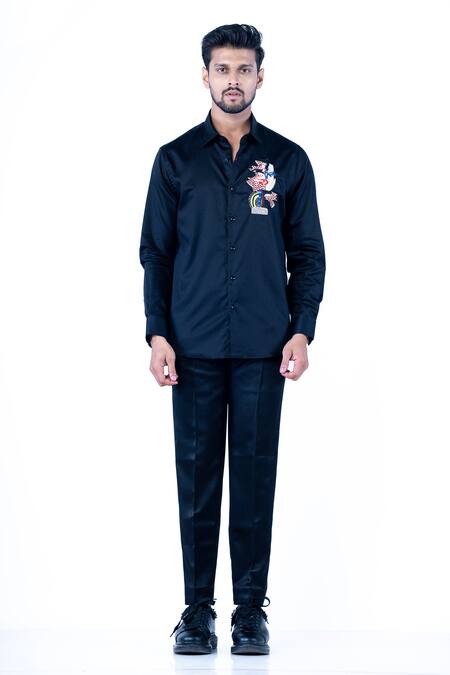Yajy By Aditya Jain Black Cotton Embroidery Contrast Thread Shirt Online at Aza Fashions Yajy By Aditya Jain_Black Cotton Embroidery Contrast Thread Shirt _Online_at_Aza_Fashions