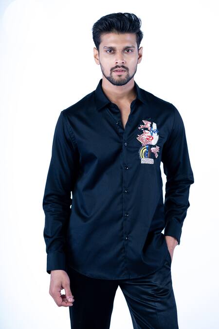 Buy Yajy By Aditya Jain Black Cotton Embroidery Contrast Thread Shirt Online at Aza Fashions Buy_Yajy By Aditya Jain_Black Cotton Embroidery Contrast Thread Shirt _Online_at_Aza_Fashions
