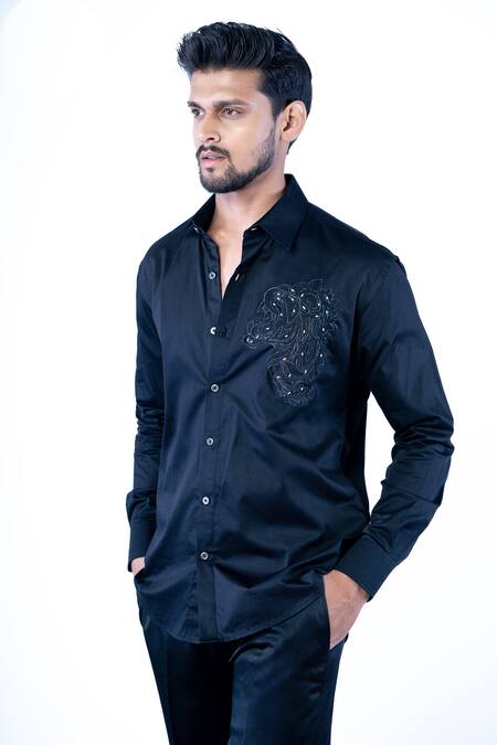 Buy Yajy By Aditya Jain Black Cotton Embroidery Thread Shirt Online at Aza Fashions Buy_Yajy By Aditya Jain_Black Cotton Embroidery Thread Shirt _Online_at_Aza_Fashions