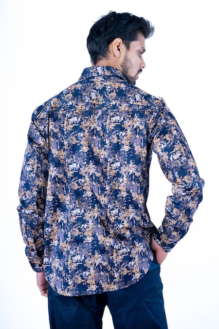 Shop Yajy By Aditya Jain Blue Cotton Embroidery Turkish Brick Hand Paint Shirt at Aza Fashions Shop_Yajy By Aditya Jain_Blue Cotton Embroidery Turkish Brick Hand Paint Shirt _at_Aza_Fashions