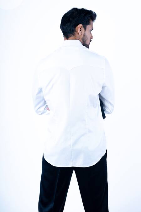 Buy Yajy By Aditya Jain White Cotton Embroidery Double Panel Buckle Detailed Shirt Online at Aza Fashions Buy_Yajy By Aditya Jain_White Cotton Embroidery Double Panel Buckle Detailed Shirt _Online_at_Aza_Fashions