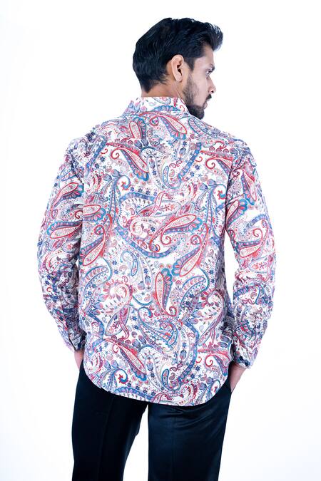 Shop Yajy By Aditya Jain Multi Color Cotton Embroidery Paisley Print Shirt at Aza Fashions Shop_Yajy By Aditya Jain_Multi Color Cotton Embroidery Paisley Print Shirt _at_Aza_Fashions