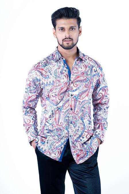 Buy Yajy By Aditya Jain Multi Color Cotton Embroidery Paisley Print Shirt Online at Aza Fashions Buy_Yajy By Aditya Jain_Multi Color Cotton Embroidery Paisley Print Shirt _Online_at_Aza_Fashions