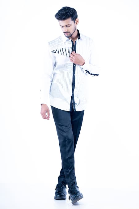 Yajy By Aditya Jain White Cotton Embroidery Kantha Shirt 