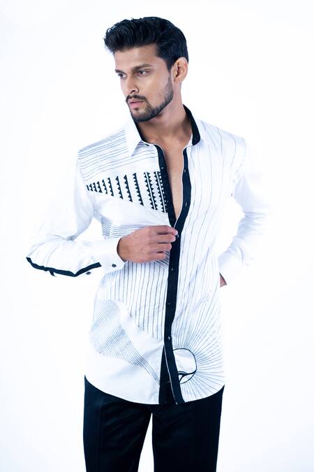 Buy Yajy By Aditya Jain White Cotton Embroidery Kantha Shirt Online at Aza Fashions Buy_Yajy By Aditya Jain_White Cotton Embroidery Kantha Shirt _Online_at_Aza_Fashions