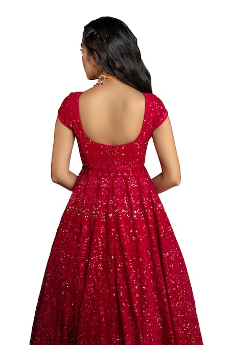 Shahmeen Husain_Fuchsia Georgette Sequins, Embroidery Floral Chikankari Anarkali With Dupatta _at_Aza_Fashions