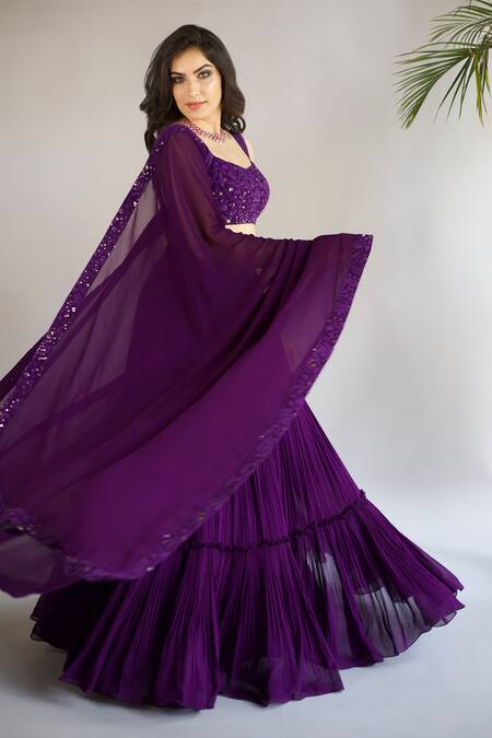 Buy Shahmeen Husain Purple Georgette, Chiffon Embroidery, Chikankari Work Blouse Pleated Lehenga Set Online at Aza Fashions Buy_Shahmeen Husain_Purple Georgette, Chiffon Embroidery, Chikankari Work Blouse Pleated Lehenga Set _Online_at_Aza_Fashions