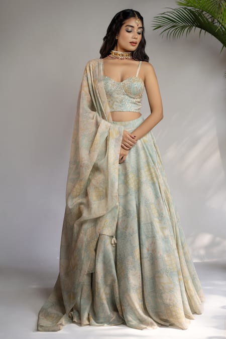 Shahmeen Husain Silk Floral Bloom Print Lehenga Set 