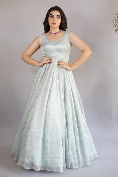 Buy_Shahmeen Husain_Blue Tissue, Silk Sequins Scoop Neck Embroidered Anarkali With Dupatta _Online_at_Aza_Fashions