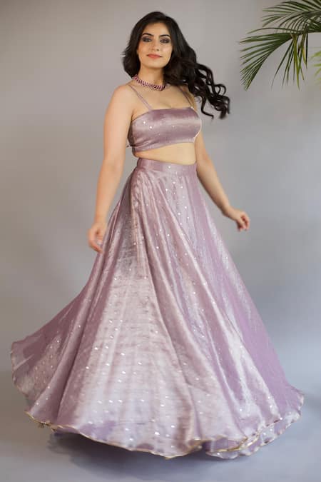 Shahmeen Husain_Purple Tissue, Silk Sequins Square Neck Embroidered Cape Lehenga Set _Online_at_Aza_Fashions