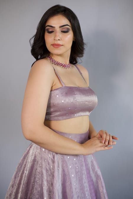 Shop_Shahmeen Husain_Purple Tissue, Silk Sequins Square Neck Embroidered Cape Lehenga Set _Online_at_Aza_Fashions