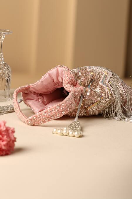 Swabhimann Pink Embroidery, Beads Nalki Potli Bag Online at Aza Fashions Swabhimann_Pink Embroidery, Beads Nalki Potli Bag_Online_at_Aza_Fashions