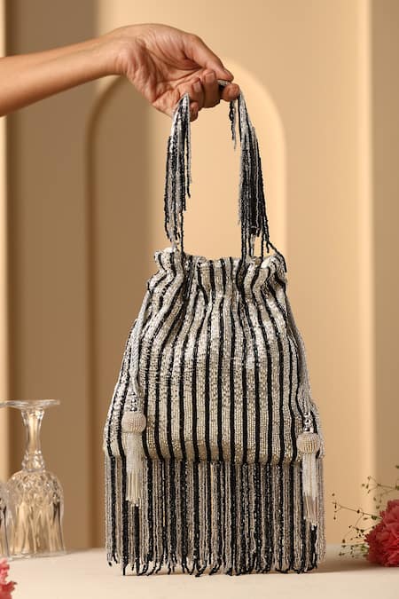 SWABHIMANN Stripe Embroidered Potli Bag 