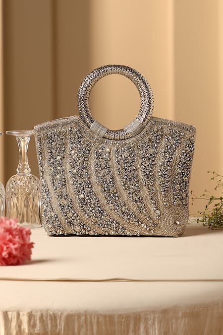 SWABHIMANN Crystal Swerve Embellished Handbag 