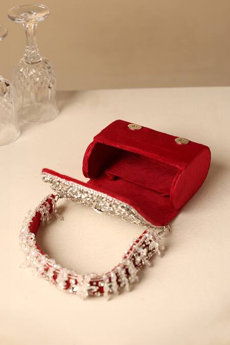 Swabhimann Magenta Crystals Bloom Embellished Nano Bag Online at Aza Fashions Swabhimann_Magenta Crystals Bloom Embellished Nano Bag_Online_at_Aza_Fashions