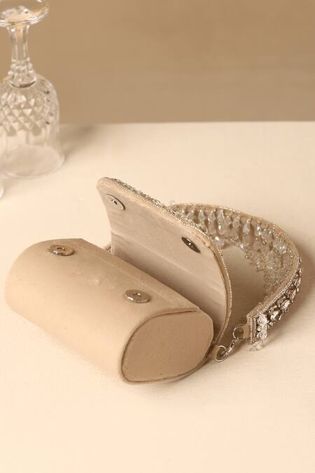 Swabhimann_Beige Crystals, Beads And Glass Embellished Nano Bag_Online_at_Aza_Fashions