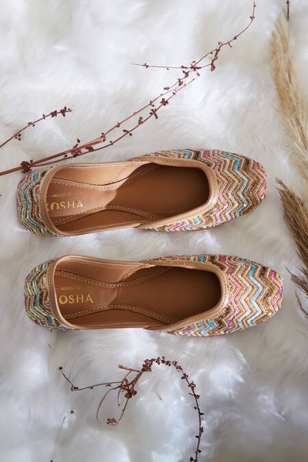 House Of Kosha Multi Color Kelaya Chevron Hand Embroidered Leather Juttis at Aza Fashions House Of Kosha_Multi Color Kelaya Chevron Hand Embroidered Leather Juttis _at_Aza_Fashions