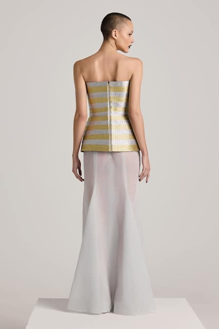 Akhl Gold Yarn (30% Fibre 70% Polyester) Hand Corset And Skirt Set Online at Aza Fashions Akhl_Gold Yarn (30% Fibre 70% Polyester) Hand Corset And Skirt Set _Online_at_Aza_Fashions