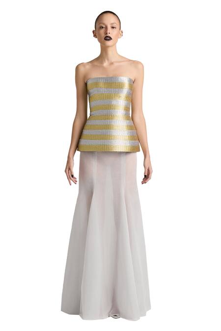 Buy Akhl Gold Yarn (30% Fibre 70% Polyester) Hand Corset And Skirt Set Online at Aza Fashions Buy_Akhl_Gold Yarn (30% Fibre 70% Polyester) Hand Corset And Skirt Set _Online_at_Aza_Fashions