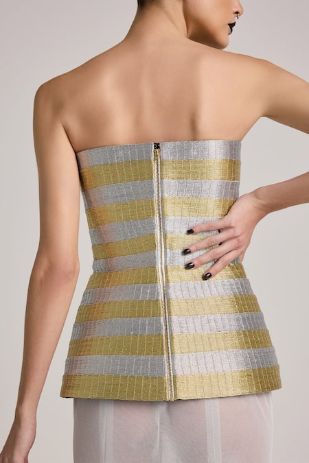 Buy Akhl Gold Yarn (30% Fibre 70% Polyester) Hand Corset And Skirt Set Buy_Akhl_Gold Yarn (30% Fibre 70% Polyester) Hand Corset And Skirt Set