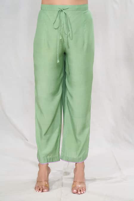 Anushree Reddy_Green Silk Lace, Embroidery Split V-neck Floral Print Kurta And Pant Set _at_Aza_Fashions