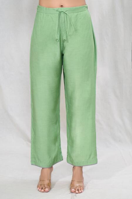 Anushree Reddy_Green Twill Silk Printed Floral Notched Kaftan And Pant Set  _at_Aza_Fashions