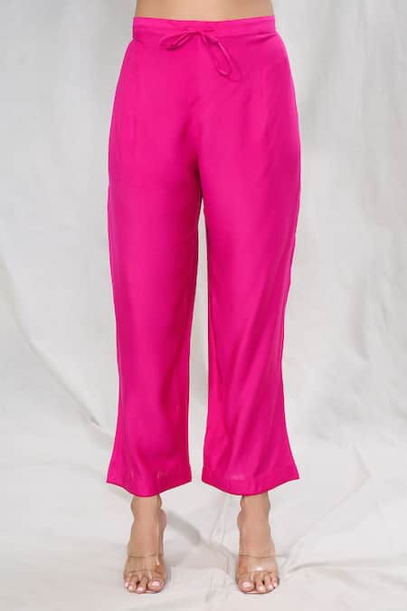 Buy_Anushree Reddy_Pink Dupion Silk Embroidered Floral Notched Butti Kaftan And Pant Set  _Online_at_Aza_Fashions