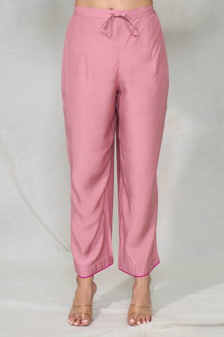 Buy_Anushree Reddy_Pink Silk Embroidery Keyhole Neck Floral Butti Kaftan With Pant _Online_at_Aza_Fashions