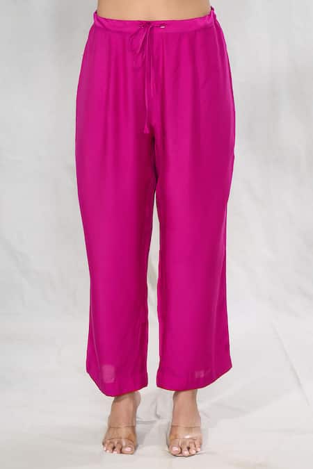 Anushree Reddy_Magenta Dupion Silk Embroidered Floral Notched Sequin Kaftan With Pant _at_Aza_Fashions