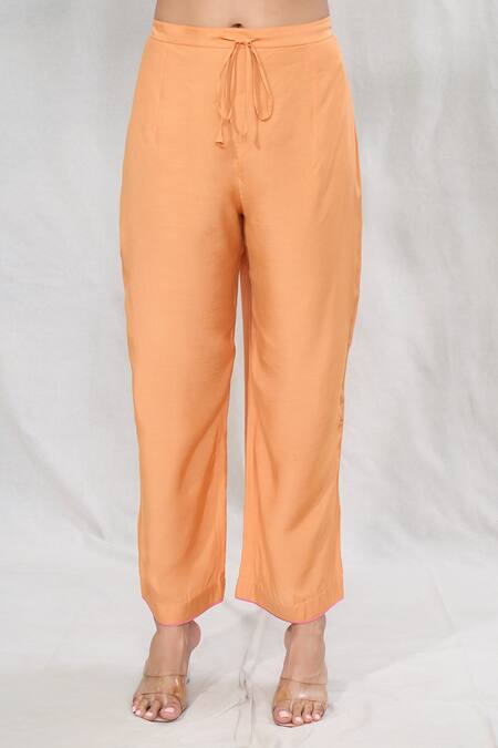 Anushree Reddy_Orange Silk Embroidery Split V-neck Flower Print Kurta And Pant Set _at_Aza_Fashions