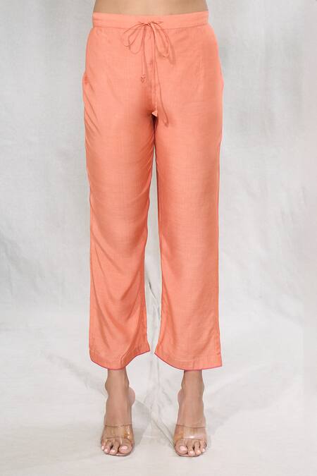 Anushree Reddy_Peach Silk Lace Split V-neck Botanic Print Kurta And Pant Set _at_Aza_Fashions