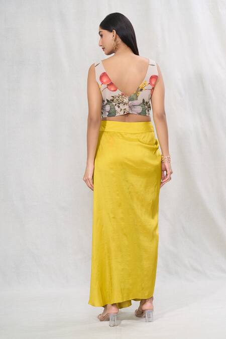 Buy_Anushree Reddy_Green Georgette Embroidery V-neck Floral Print Cape And Draped Skirt Set _Online_at_Aza_Fashions