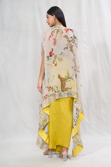 Anushree Reddy Floral Print Cape & Draped Skirt Set 