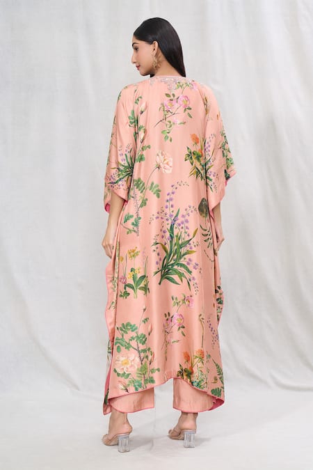 Anushree Reddy Floral Embroidered Peach Kaftan & Pant Set 