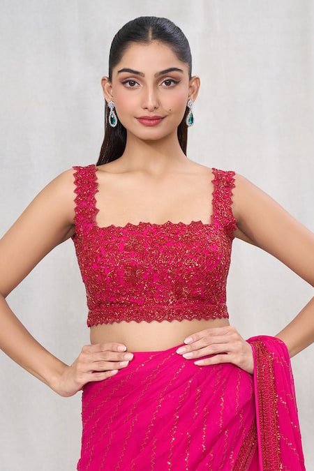 Anushree Reddy Pink Chiffon Sequins, Beads Square Pre-draped Saree With Embroidered Blouse Online at Aza Fashions Anushree Reddy_Pink Chiffon Sequins, Beads Square Pre-draped Saree With Embroidered Blouse _Online_at_Aza_Fashions