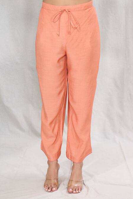 Anushree Reddy_Peach Silk Lace Split V-neck Blossom Print Kurta And Pant Set _at_Aza_Fashions