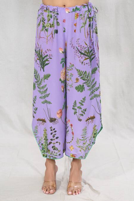Anushree Reddy_Purple Crepe Split V-neck Flower Print Kurta And Pant Co-ord Set _at_Aza_Fashions