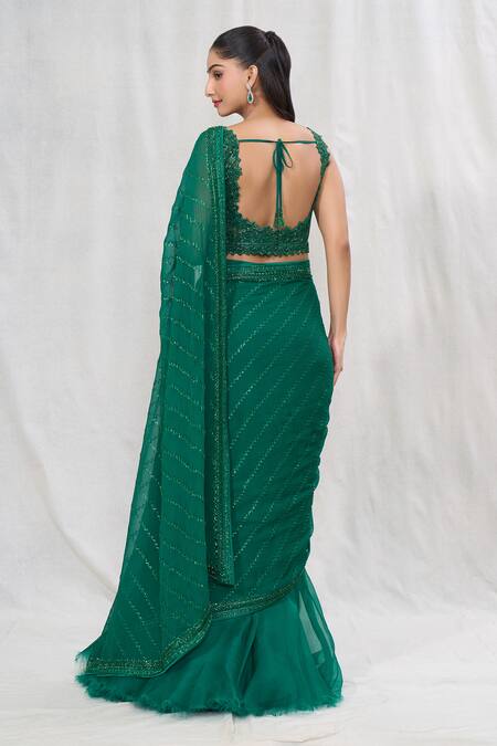 Anushree Reddy Pre-Draped Sequin Chiffon Saree With Blouse 