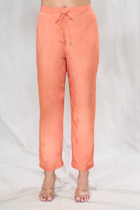 Anushree Reddy_Orange Silk Lace Collared Printed Straight Kurta And Solid Pant Set _at_Aza_Fashions